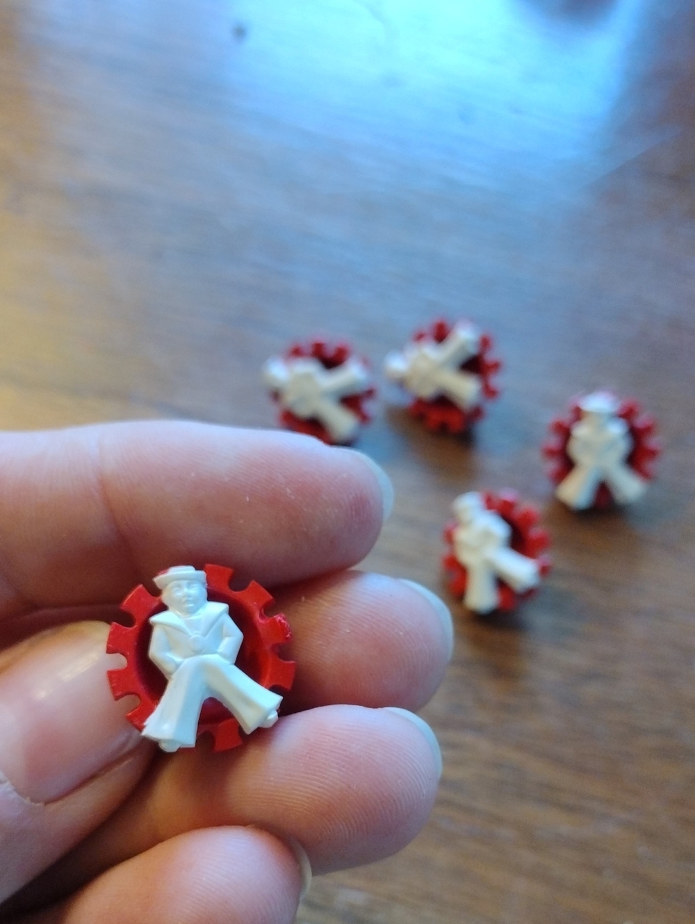 Vintage Red & White Sailor Buttons -  Set of 5 - Picture 3 of 3